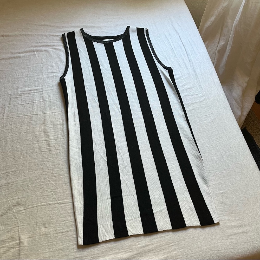 Opening Ceremony black and white stripe sleeveless knit mini sweater dress